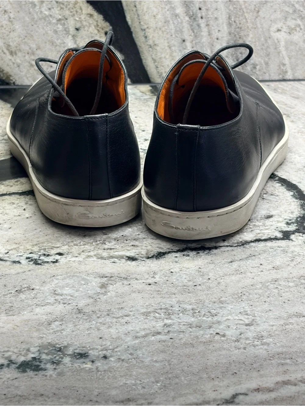 Santoni Men’s 9.5 Black Leather Derby Sneakers Made in Italy Luxury Shoes
